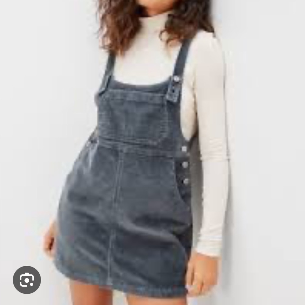 American Eagle Outfitters Gray Corduroy Mini Overall Dress
